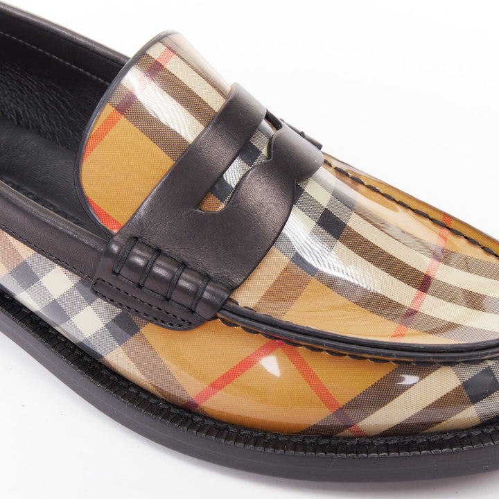 BURBERRY Bedmont Vintage Check patent leather classic penny loafers EU37.5