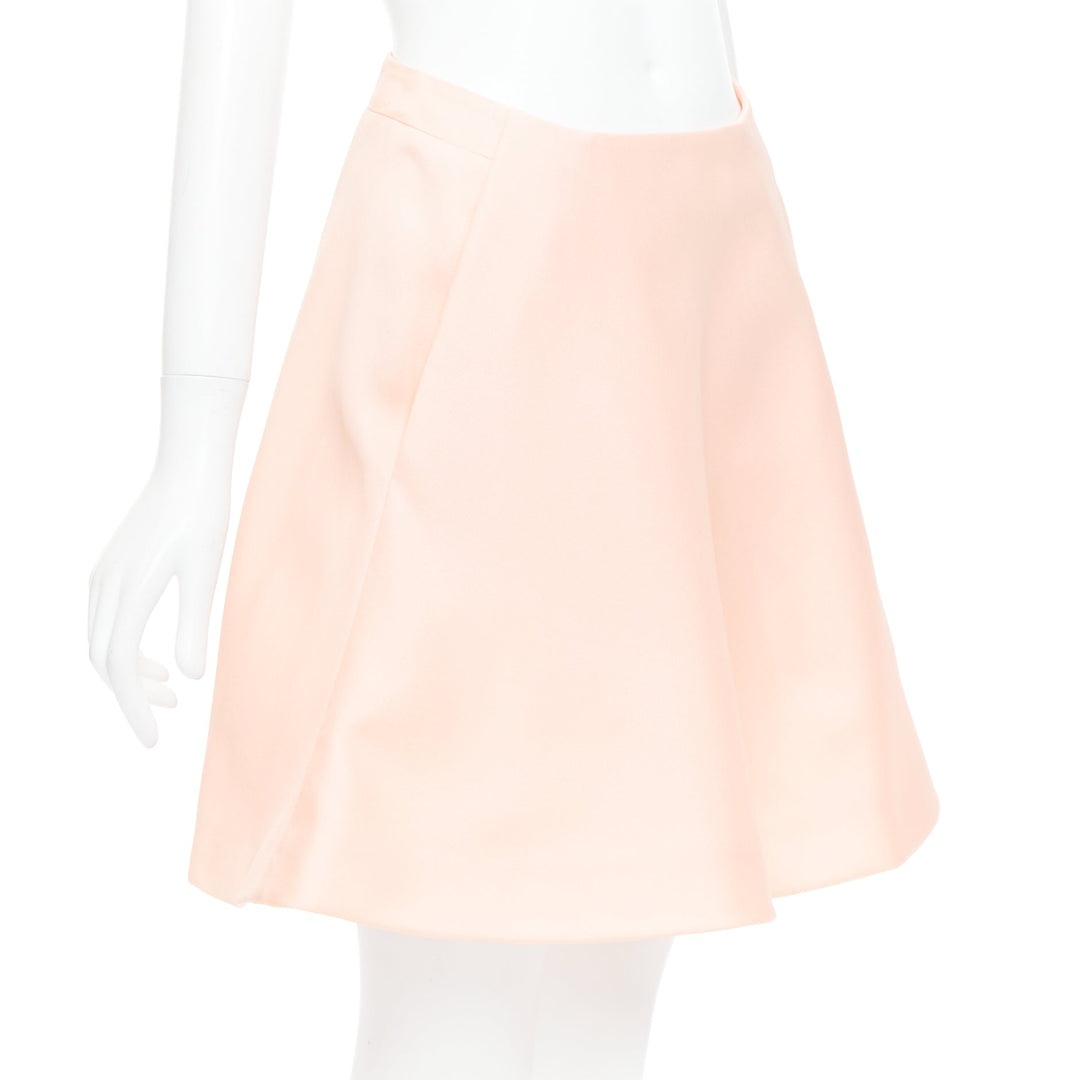 BALENCIAGA 2013 pink 100% silk crepe panelled Aline knee skirt FR38 M