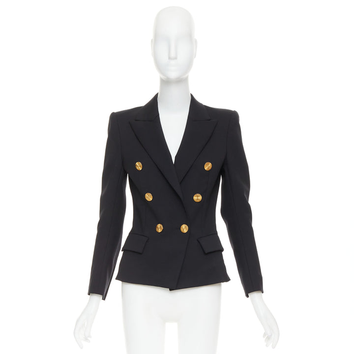 ALEXANDRE VAUTHIER black wool gold sunburst button double breasted blazer jacket