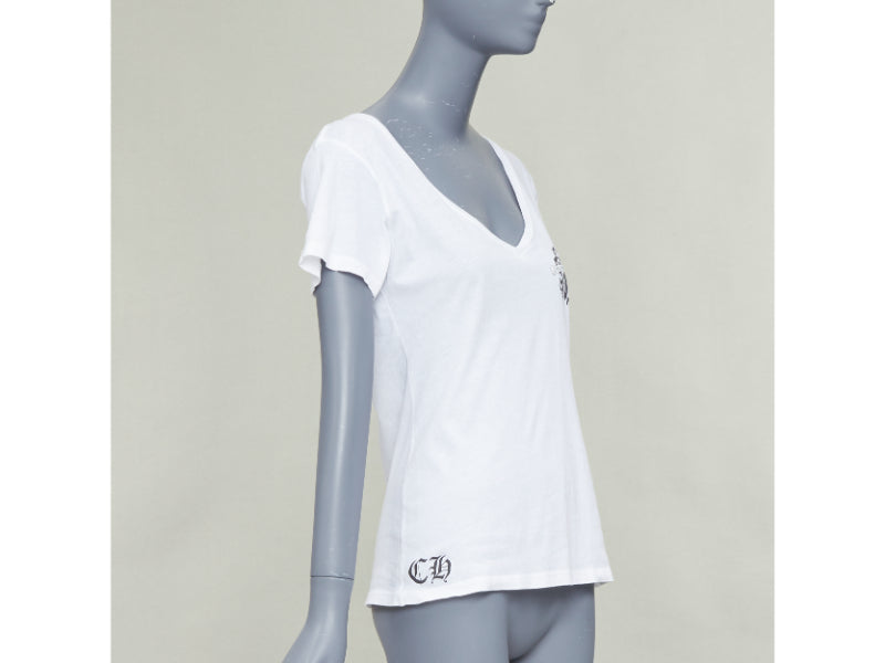 CHROME HEARTS white cotton black logo print U-neck tshirt L
