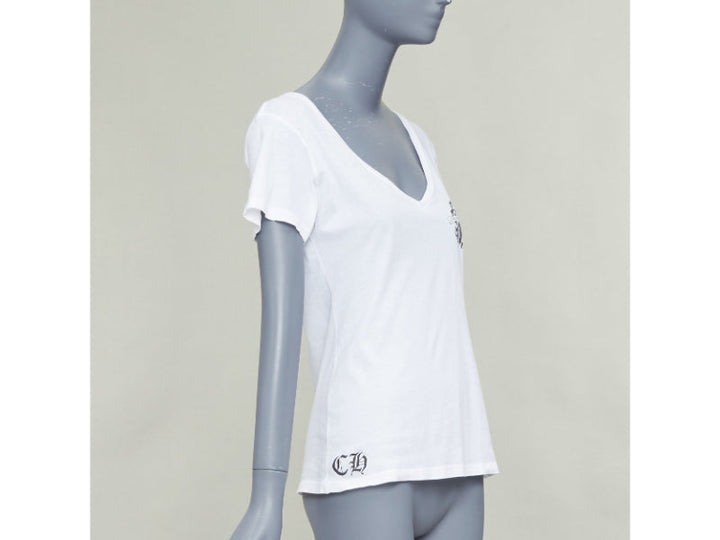 CHROME HEARTS white cotton black logo print U-neck tshirt L