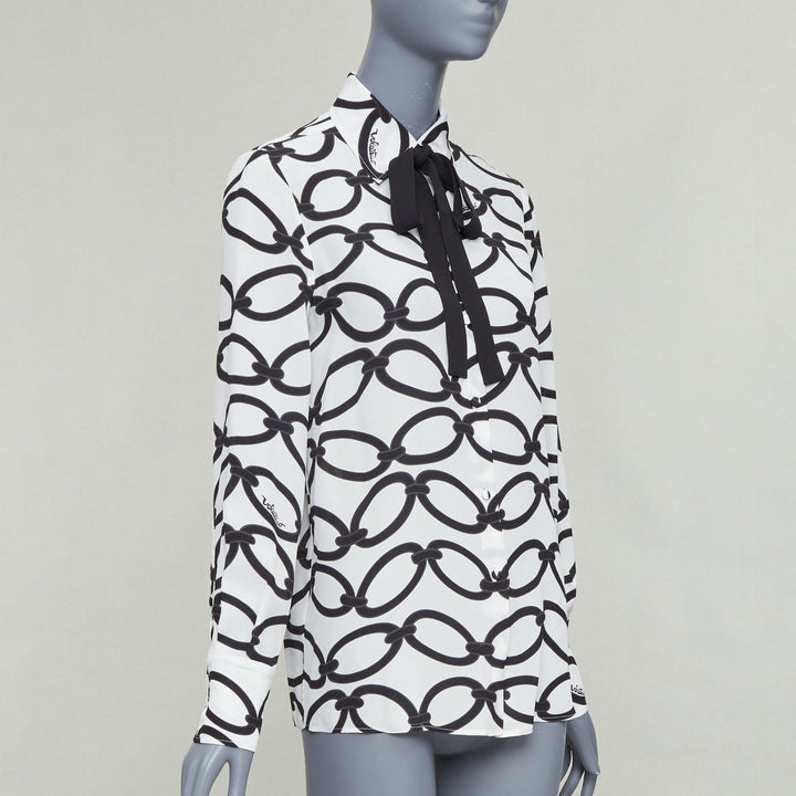VALENTINO 2022 Chain 1967  black white crepe de chine silk blouse IT38 XS