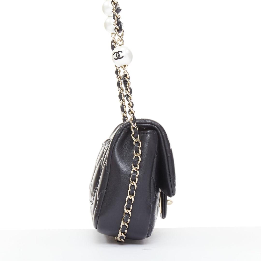 CHANEL 2019 My Precious Pearls Mini Flap Bag black lambskin crossbody bag