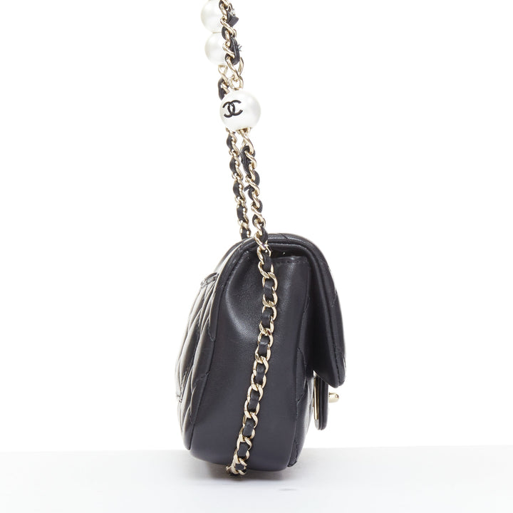 CHANEL 2019 My Precious Pearls Mini Flap Bag black lambskin crossbody bag