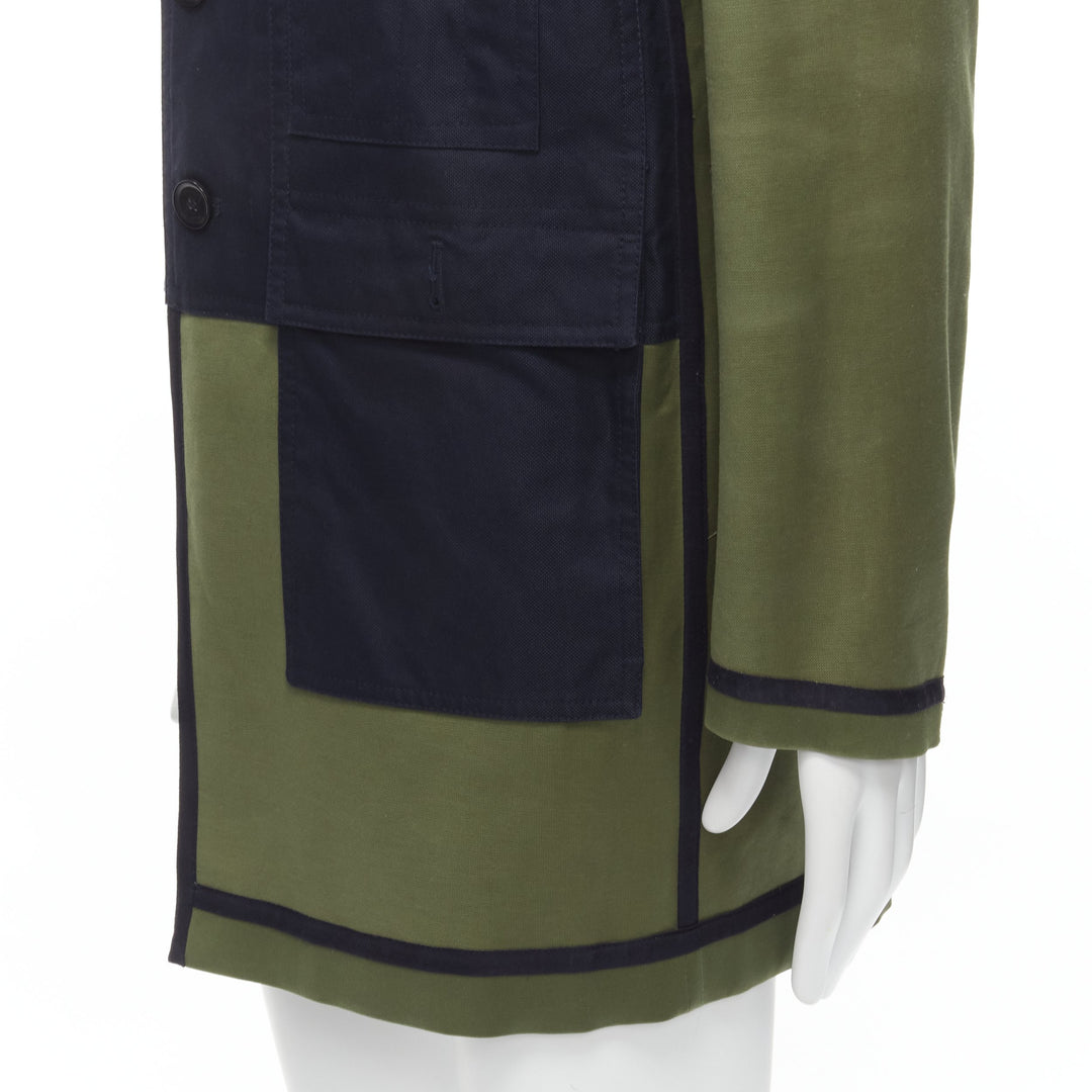 VALENTINO Reversible green navy cotton poplin oversized collar mid coat EU48 M