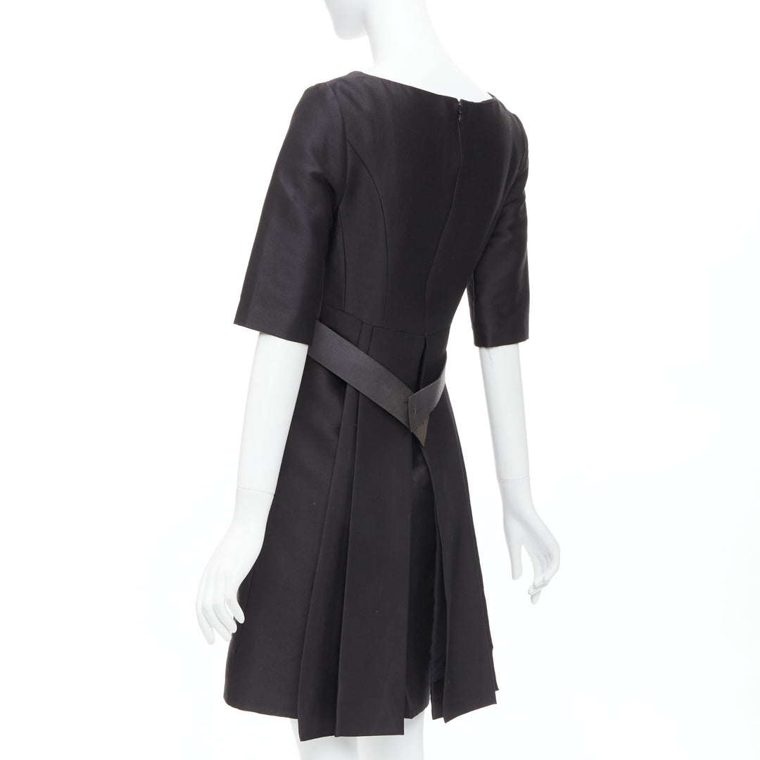 BALENCIAGA 2008  Ghesquiere Black Dress cotton silk crepe A-line belted FR36 S