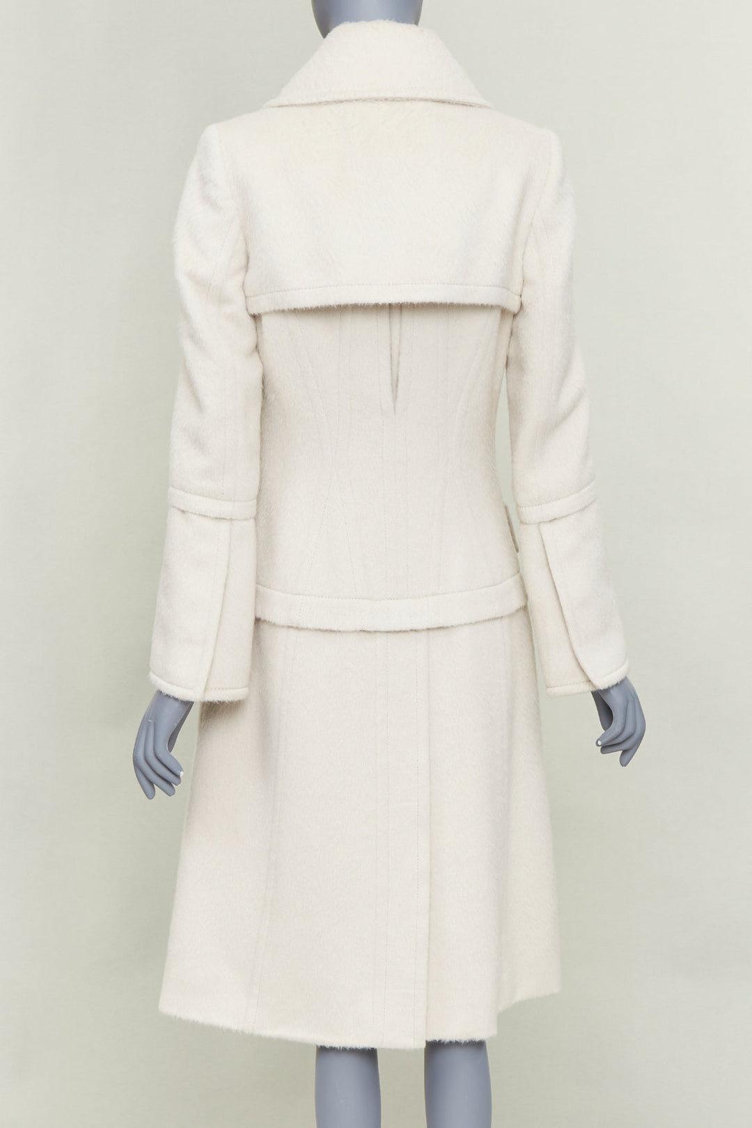 GUCCI 2004 Tom Ford ivory alpaca wool bow front trench inspired coat IT38 XS