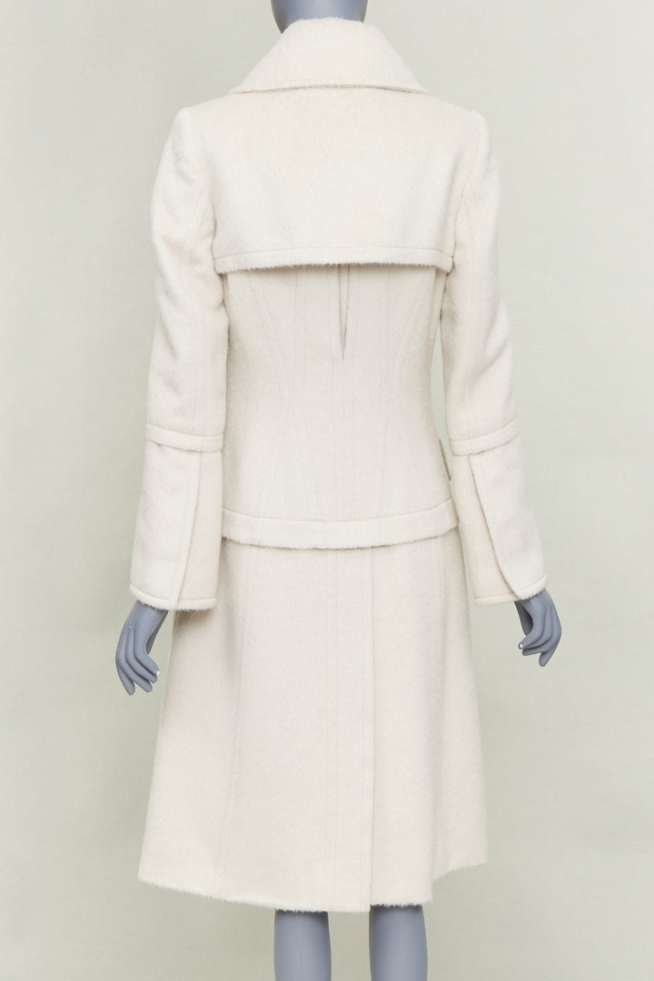 GUCCI 2004 Tom Ford ivory alpaca wool bow front trench inspired coat IT38 XS