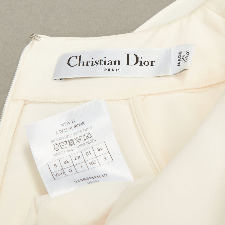 CHRISTIAN DIOR keyhole slit collar long sleeve panel ivory crepe dress FR38 M