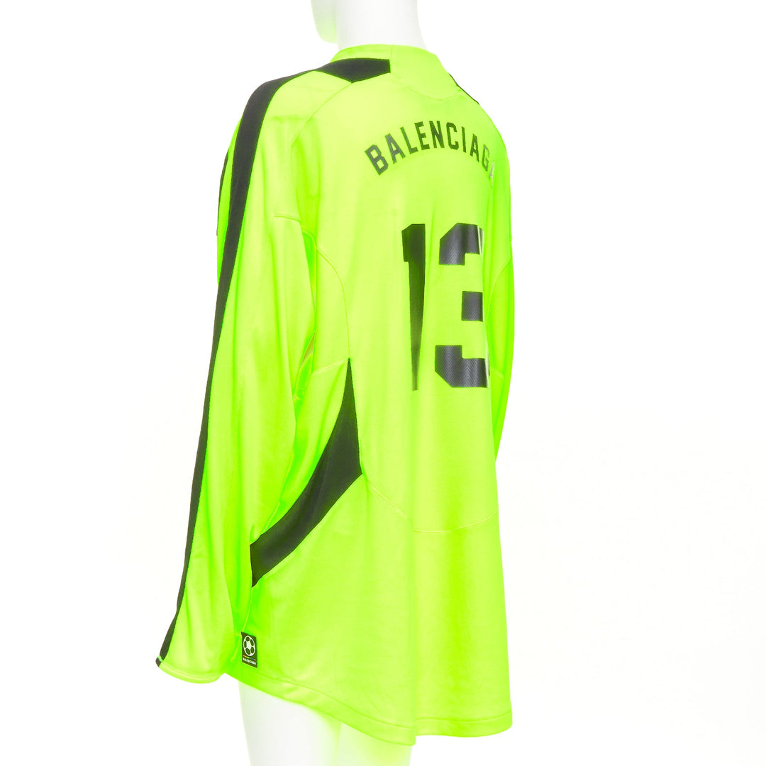 BALENCIAGA 2020 Runway fluo yellow soccer graphic athletic jersey top shirt XL