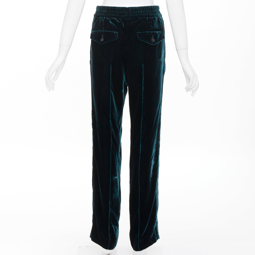 TOM FORD emerald green viscose pleated front drawstring velvet joggers FR36 S