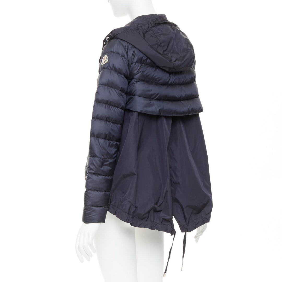 MONCLER Dorothee Guibbotto navy nylon ruffle trim hooded jacket Sz2 M