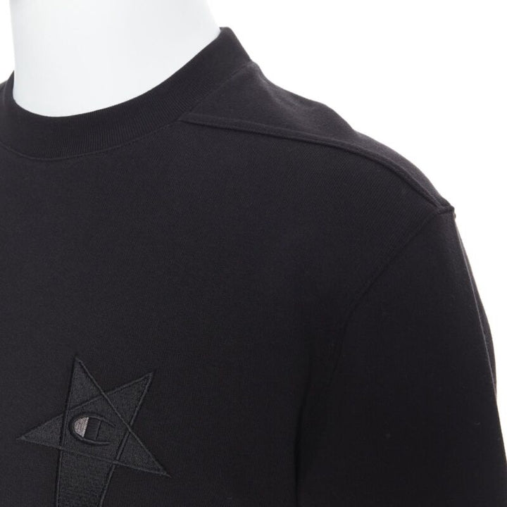 RICK OWENS CHAMPION 2020 Tecuatl Black Pentagram Star embroidered sweater M