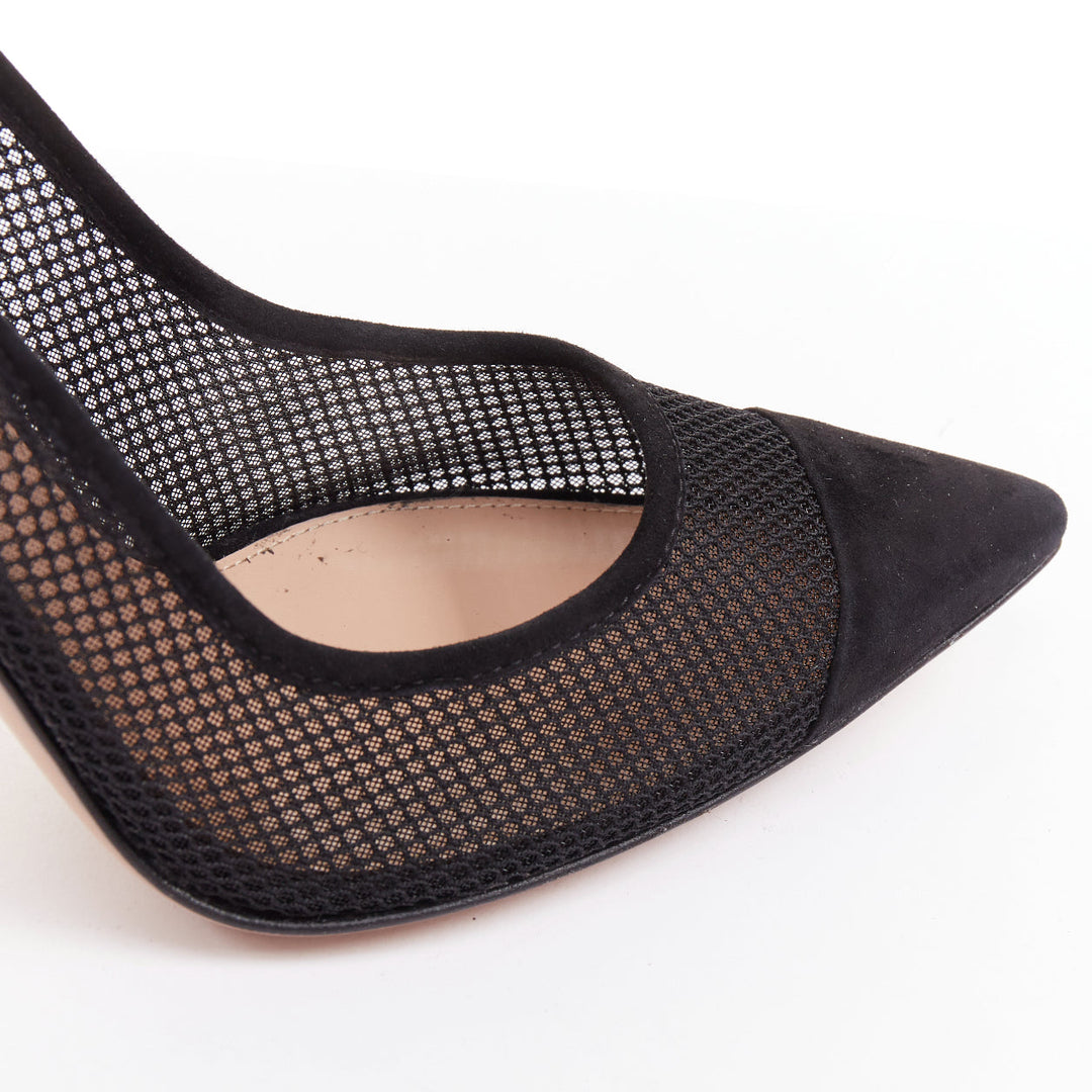 GIANVITO ROSS Follie Camoscio black fishnet suede toe cap pointy pumps EU37.5