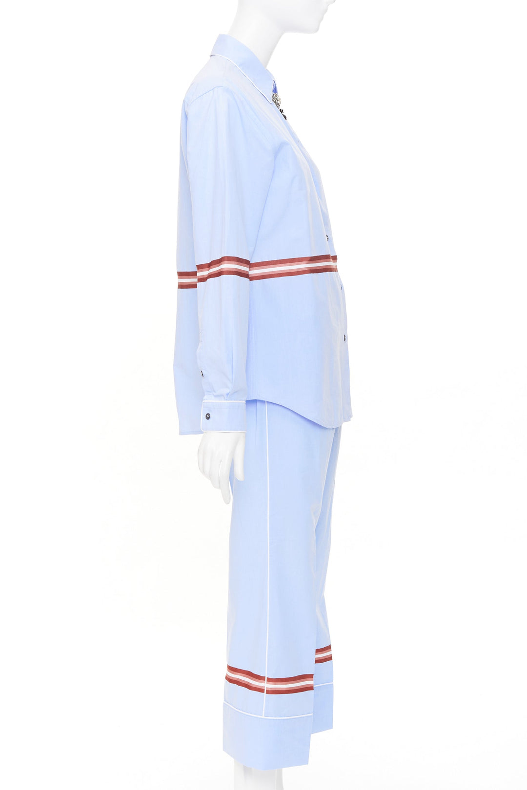 NO. 21 red stripe light blue cotton blend button shirt pants set IT42 M