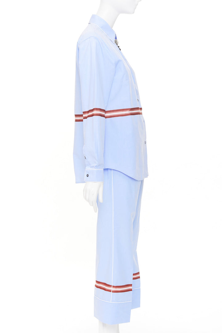 NO. 21 red stripe light blue cotton blend button shirt pants set IT42 M