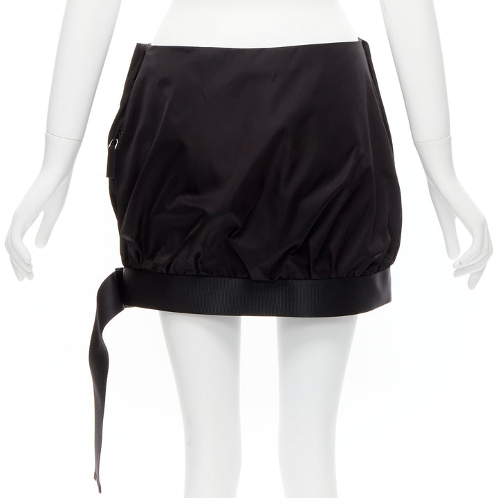 PRADA 2020 Re Nylon black Symbole front pocket buckle bubble skirt IT38 XS