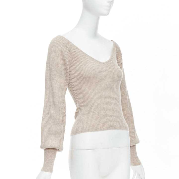 REFORMATION beige recycled cashmere wide neck ribbed sweater US0 XS