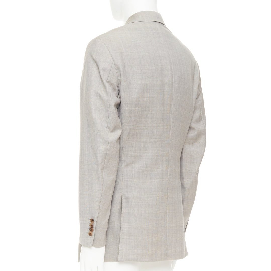 HERMES light grey 100% wool checked full canvas flap pockets blazer EU50 L