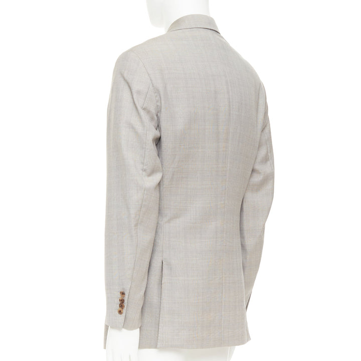 HERMES light grey 100% wool checked full canvas flap pockets blazer EU50 L