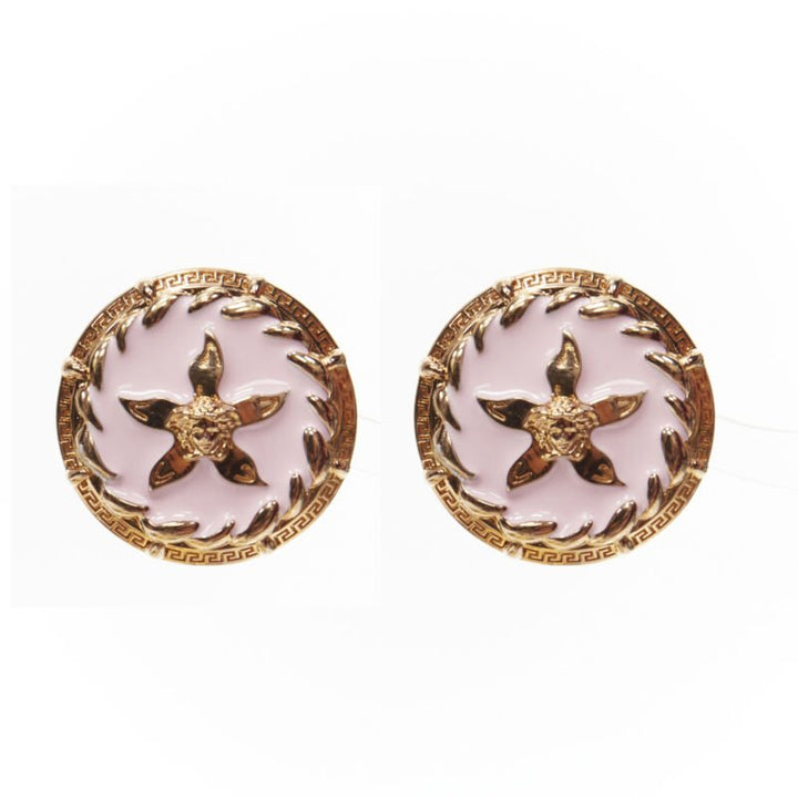 VERSACE 2021 Runway Tresor De La Mer pink enamel gold Greca starfish earring