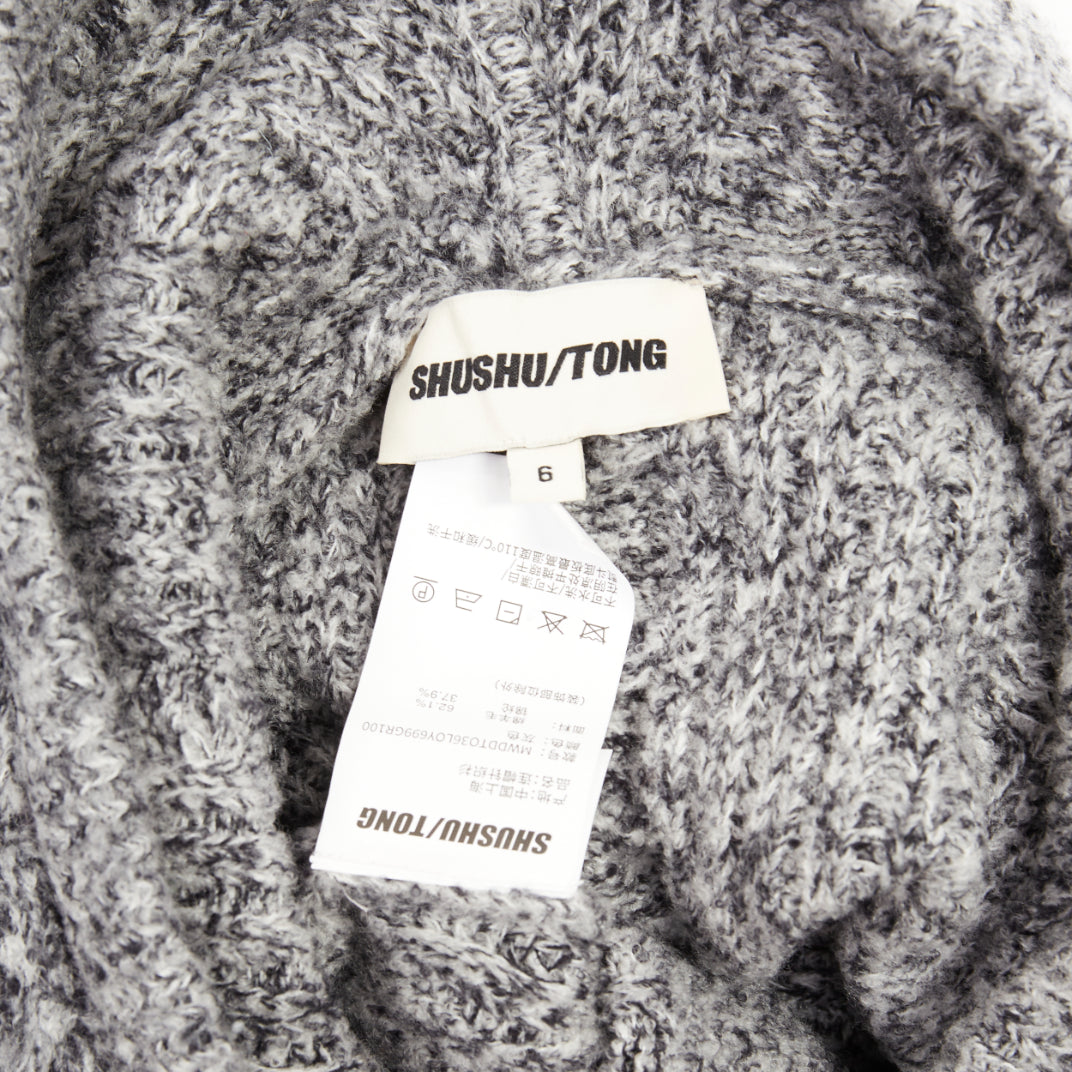 SHUSHU TONG 2024  grey wool blend black velvet ribbon oversized sweater UK6 XS