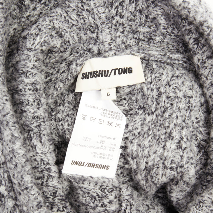 SHUSHU TONG 2024  grey wool blend black velvet ribbon oversized sweater UK6 XS