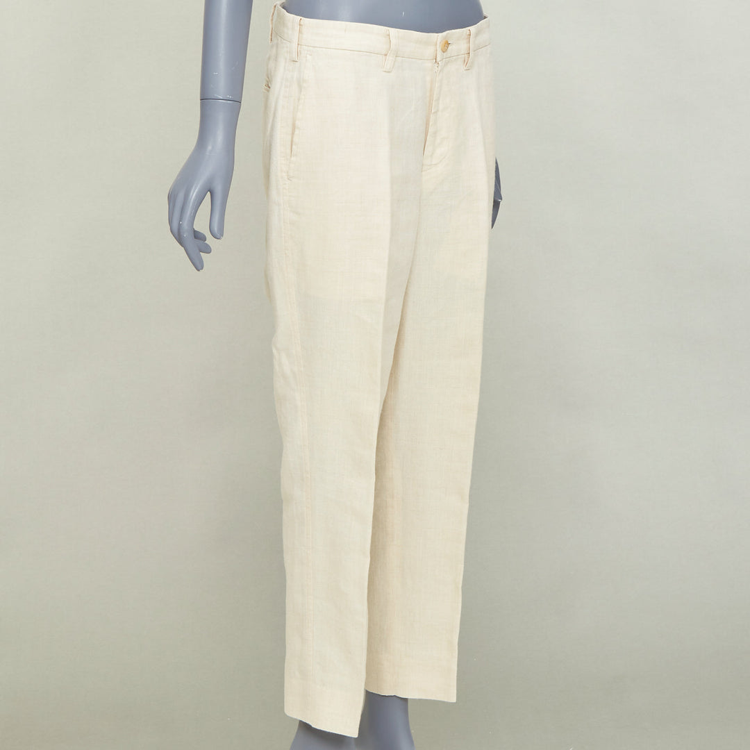 ISSEY MIYAKE MEN ivory  ramie hemp blend front crease tapered cropped pant JP1 S