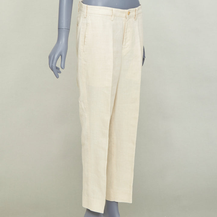 ISSEY MIYAKE MEN ivory  ramie hemp blend front crease tapered cropped pant JP1 S