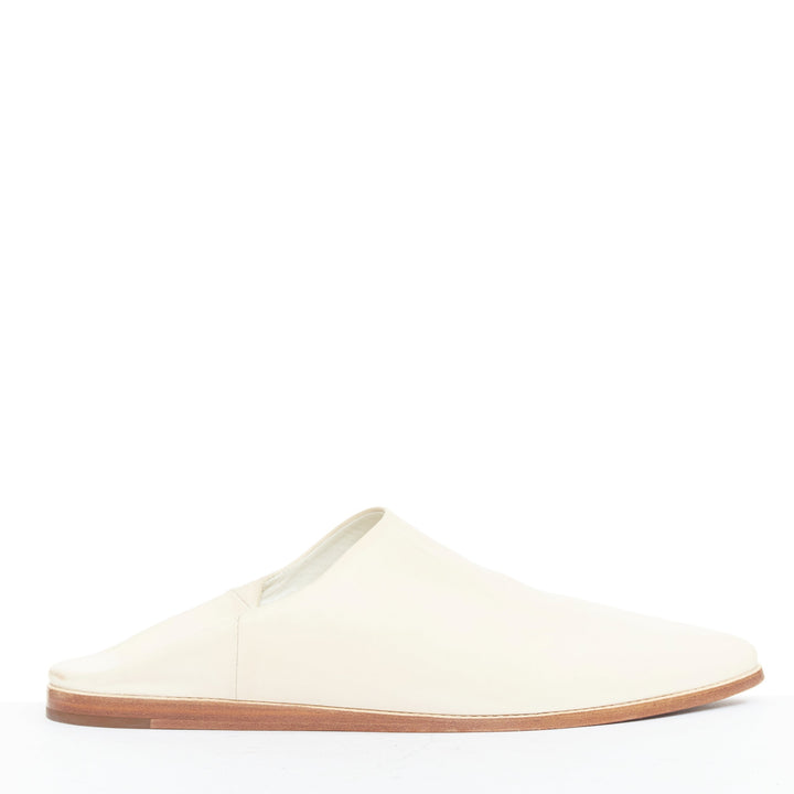 CELINE 2020 Janco Babouche off white leather gold logo step back slipper EU37