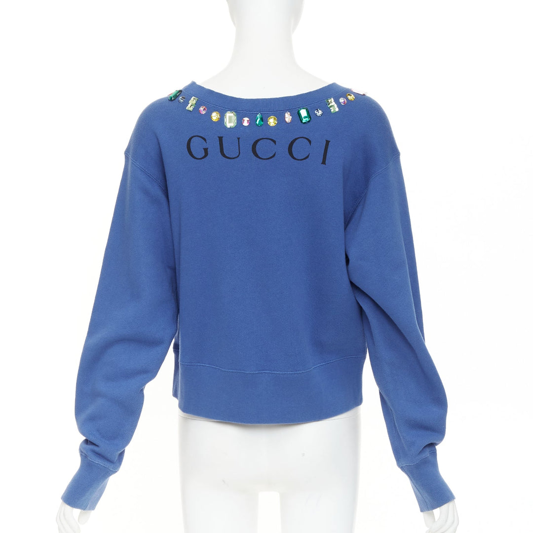 GUCCI 2018 MLB New York Yankees blue cotton jeweled bateau neck sweatshirt XS