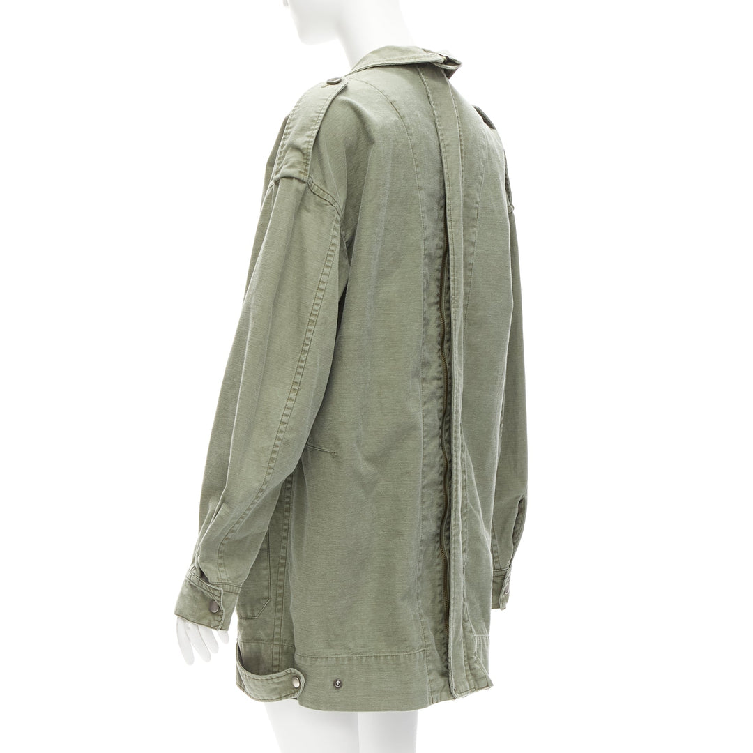 LIMI FEU washed green cotton zip back pocketed utility parka coat S