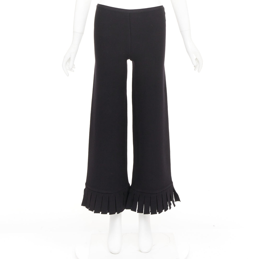 ALAIA black wool blend fringed hem low waist flare leg knitted pants FR36 S