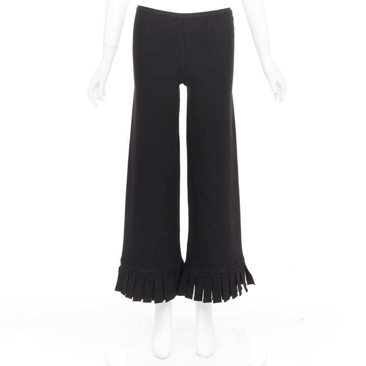 ALAIA black wool blend fringed hem low waist flare leg knitted pants FR36 S