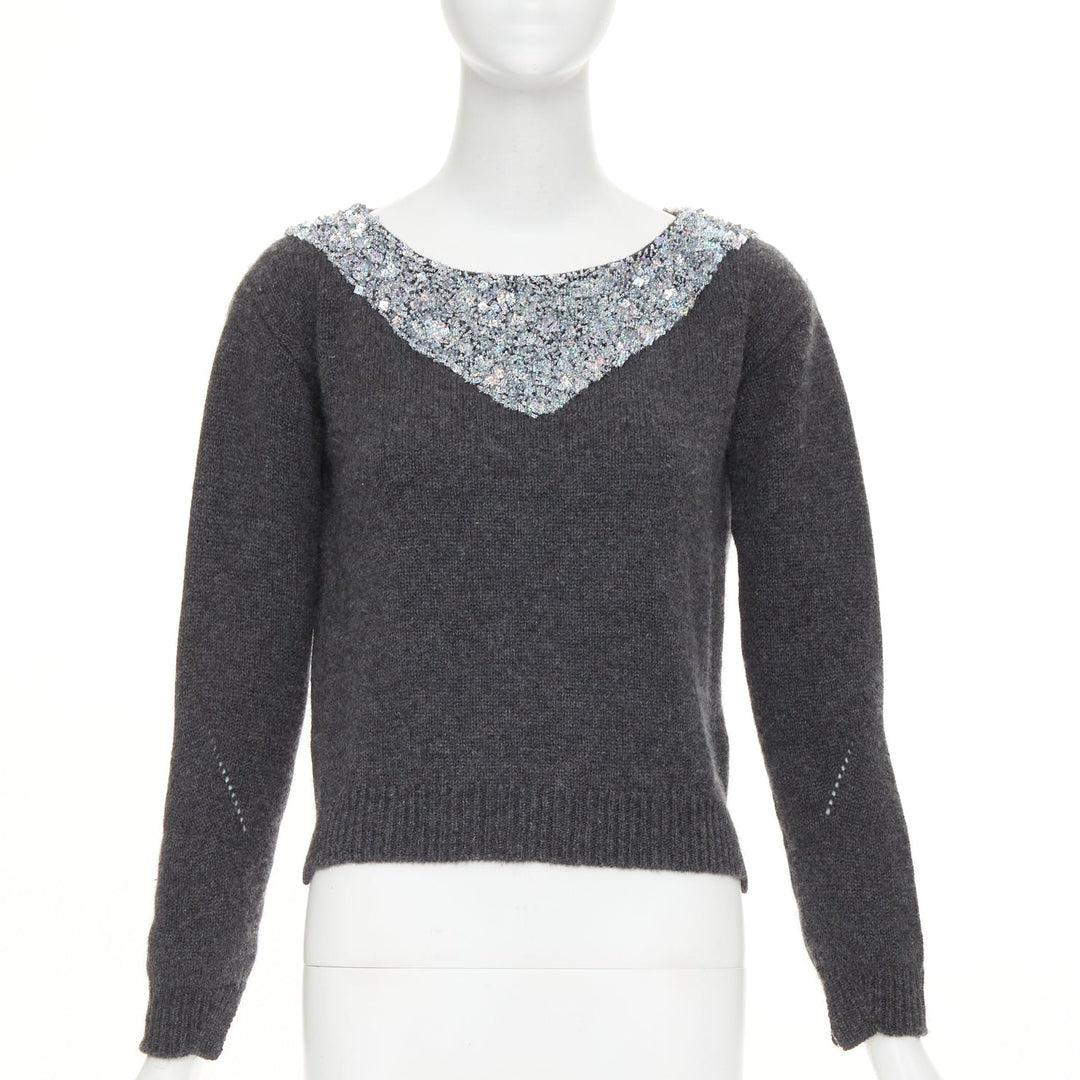 ERMANNO SCERVINO cashmere holographic silver bead embellished sweater IT38 XS