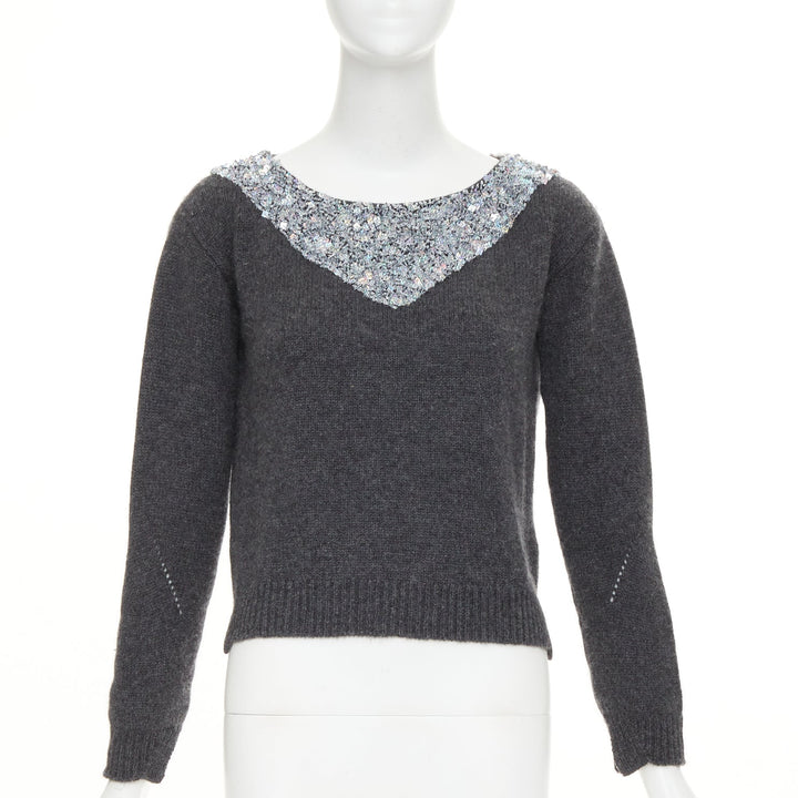 ERMANNO SCERVINO cashmere holographic silver bead embellished sweater IT38 XS
