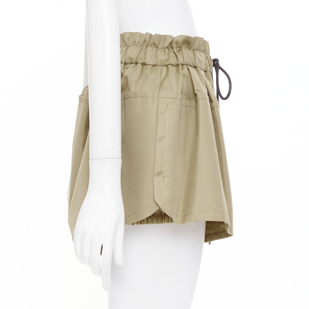 SACAI 2024 beige khaki cotton paperbag drawstring utility bubble shorts JP1 S