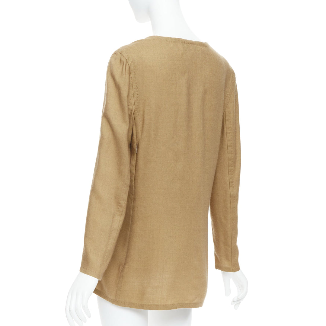 GIANFRANCO FERRE Vintage taupe cashmere silk v neck hand stitch tunic top IT42 M