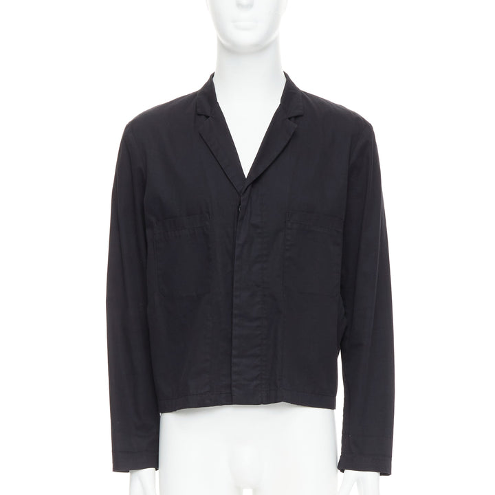 RAF SIMONS RAF black cotton blend hidden collar stand ruched blazer IT50 L