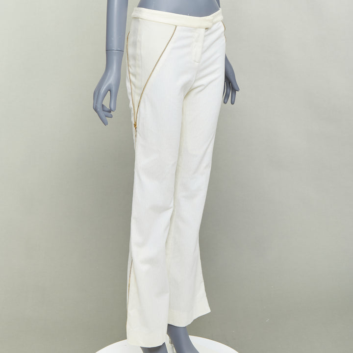 ALEXANDER MCQUEEN 2003 Vintage cream cotton blend zipper side flare pants IT40 S
