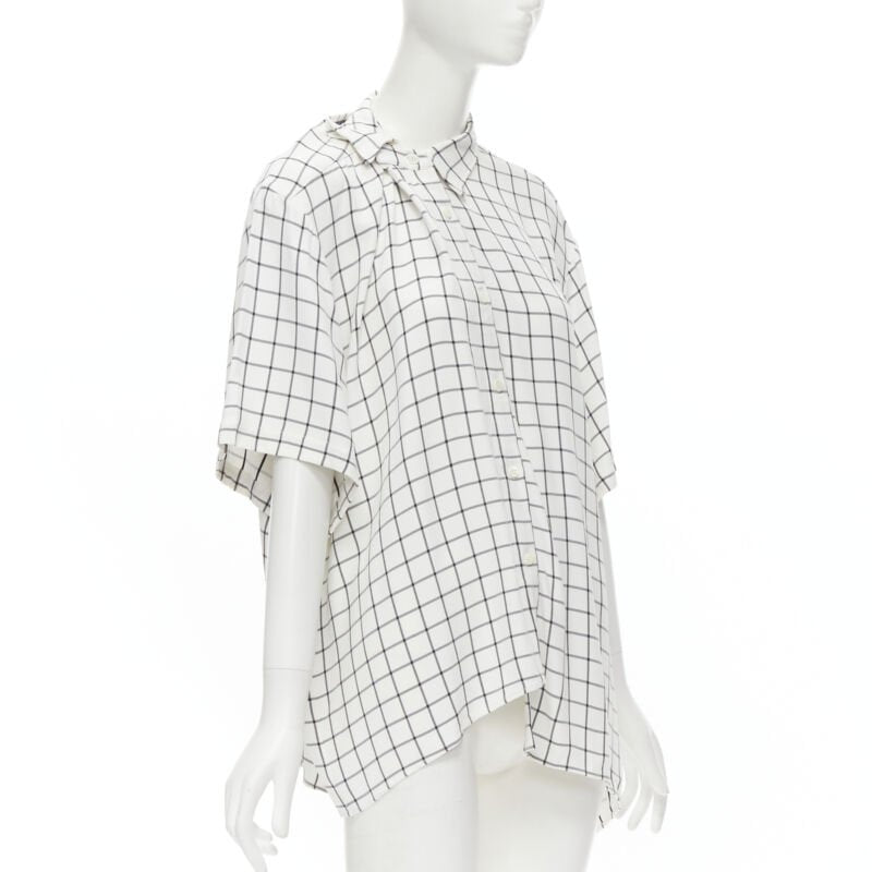 BALENCIAGA 2018 white black windowpane check pinched collar shirt FR34 XS