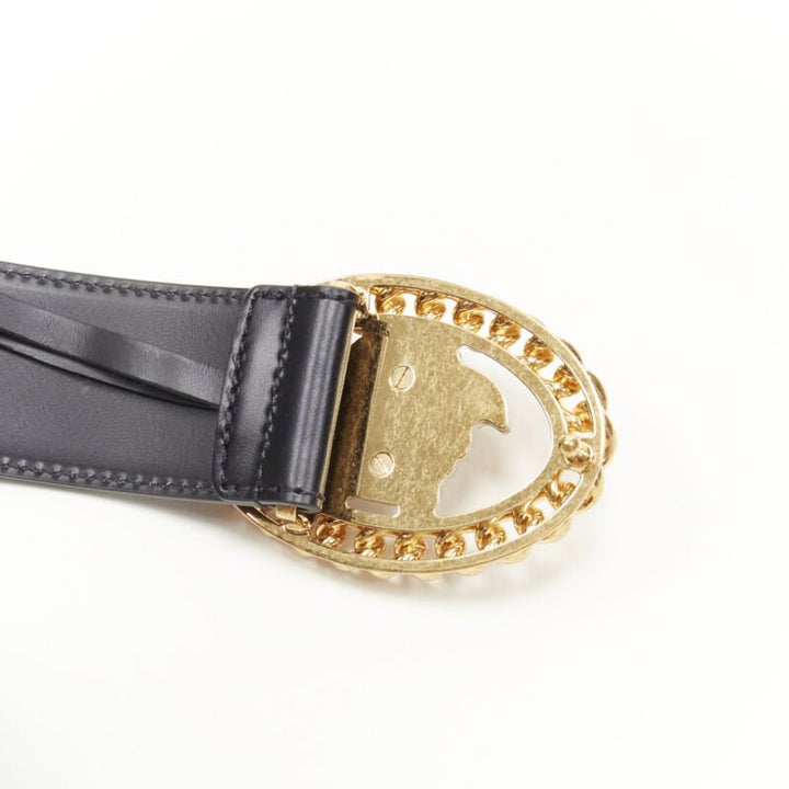 VERSACE Runway Medusa gold chain silver buckle black belt 100cm 38-42"