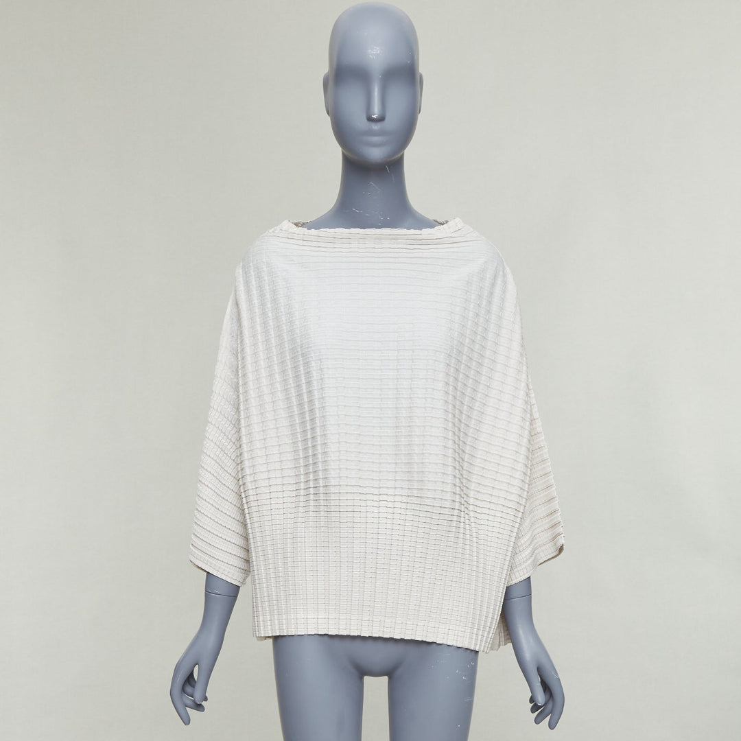 ISSEY MIYAKE Pleats Please steel grey crinkled batwing bateau  top JP3 L