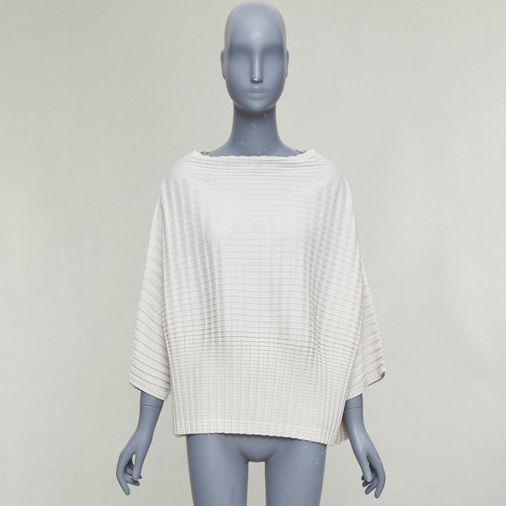 ISSEY MIYAKE Pleats Please steel grey crinkled batwing bateau  top JP3 L