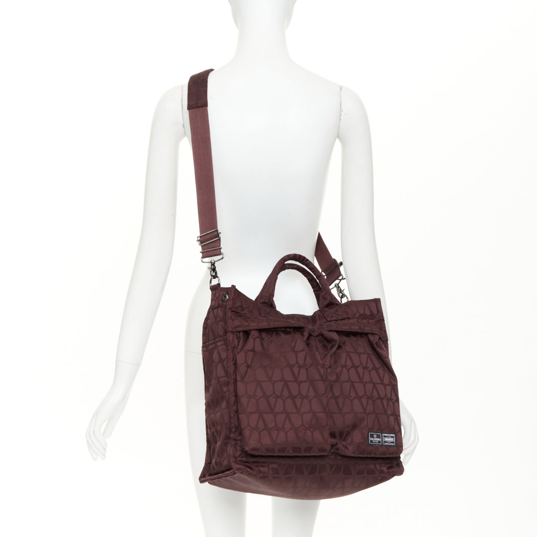 rare VALENTINO PORTER 2024 Runway burgundy nylon VLOGO top handle crossbody tote