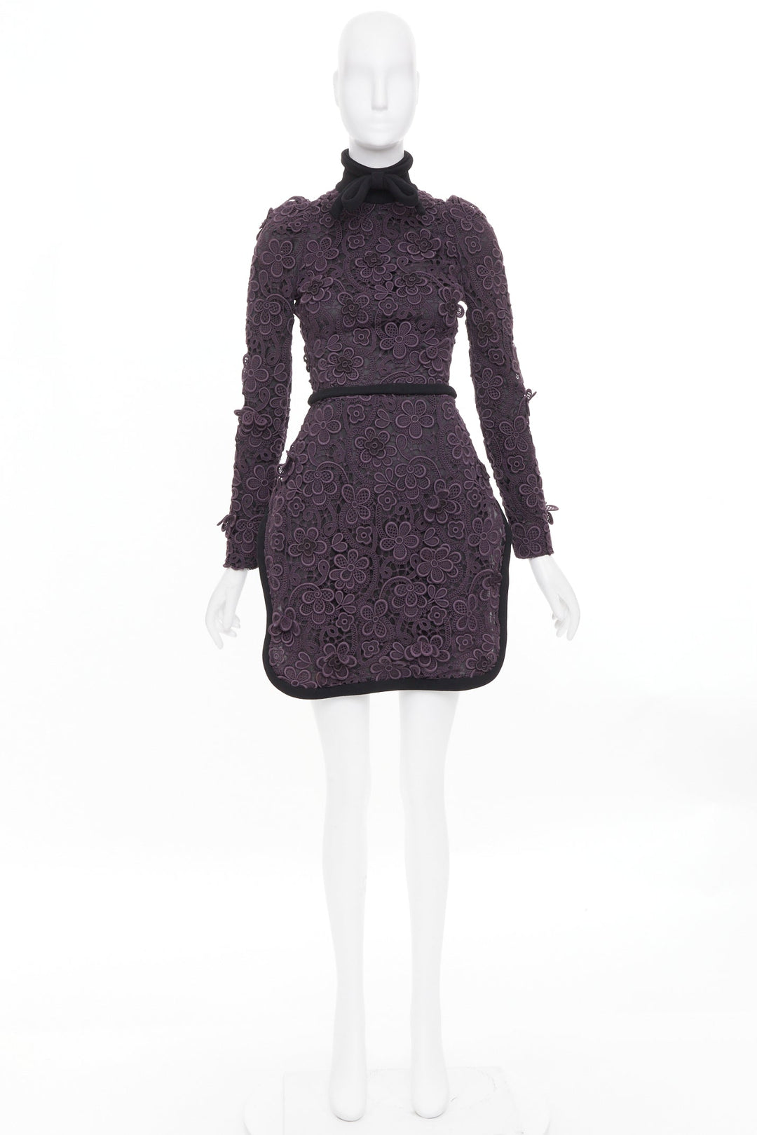 MIU MIU 2010 Runway lilac purple 3D crochet flower lace bow collar mini dress S
