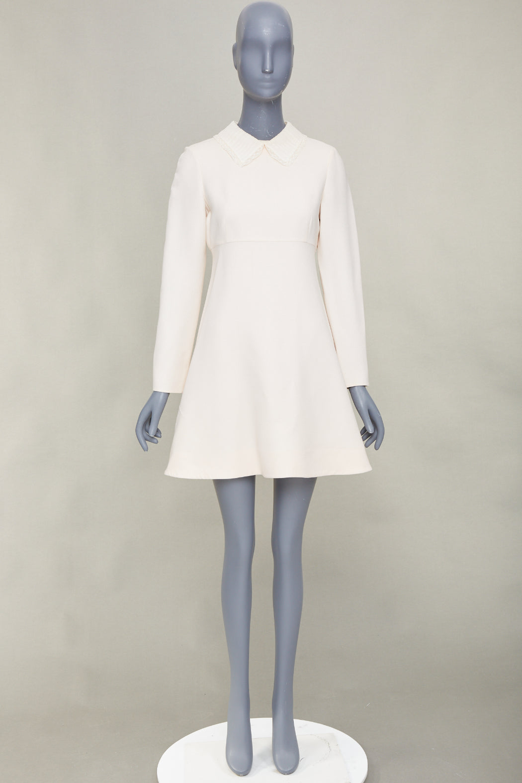VALENTINO Bridal L'Amour ivory wool crepe silk lace collar A-line dress IT42 M