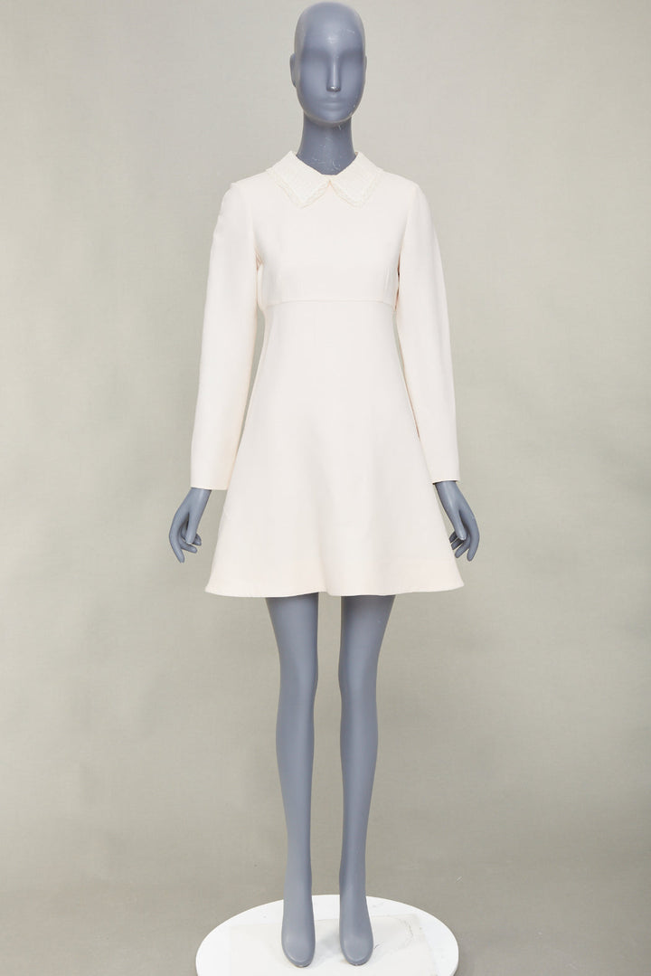 VALENTINO Bridal L'Amour ivory wool crepe silk lace collar A-line dress IT42 M