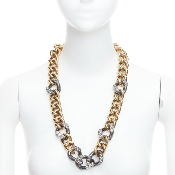 LANVIN gold bronze crystal embellished giant curb necklace