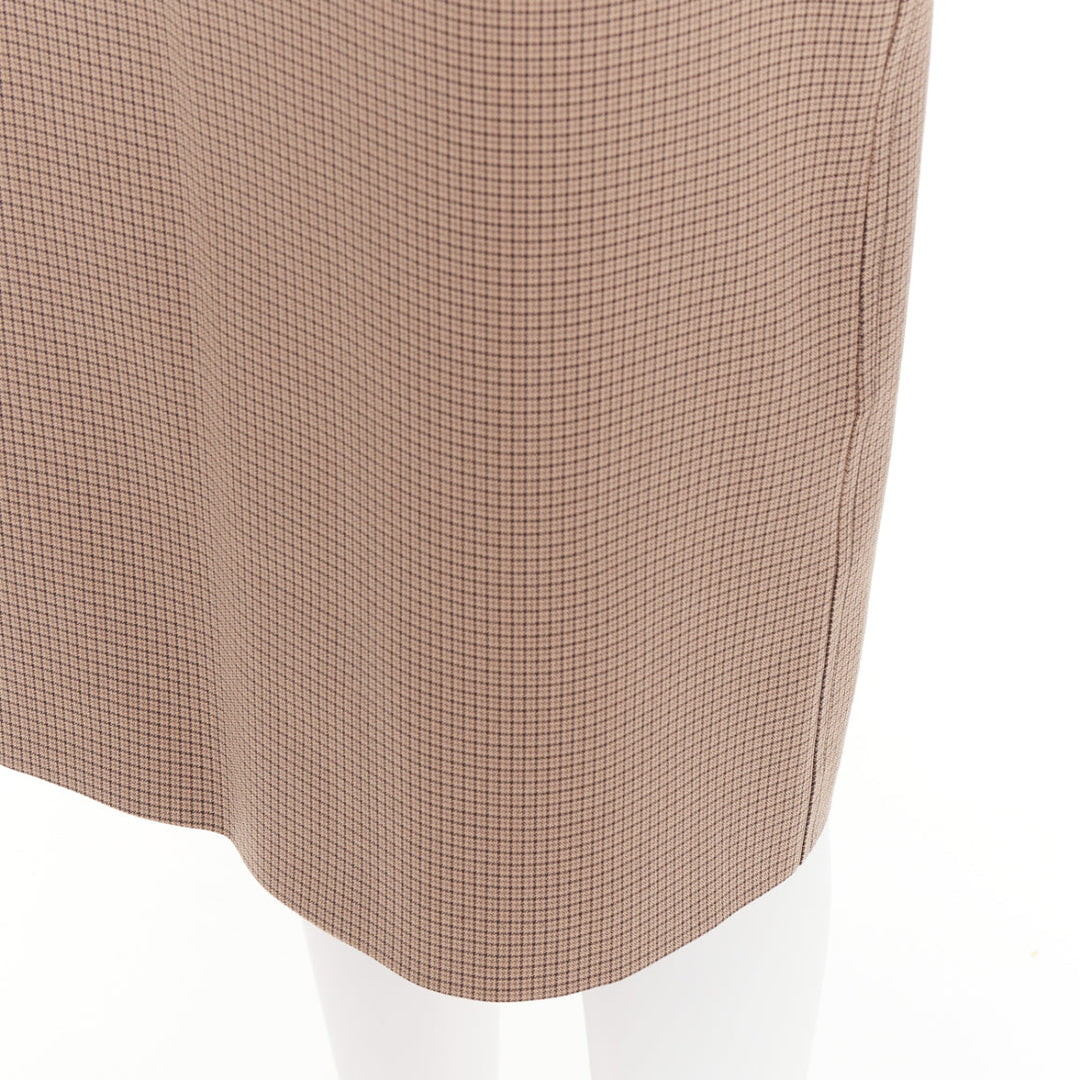 PRADA Vintage brown micro houndstooth checked high waist pencil skirt IT42 M